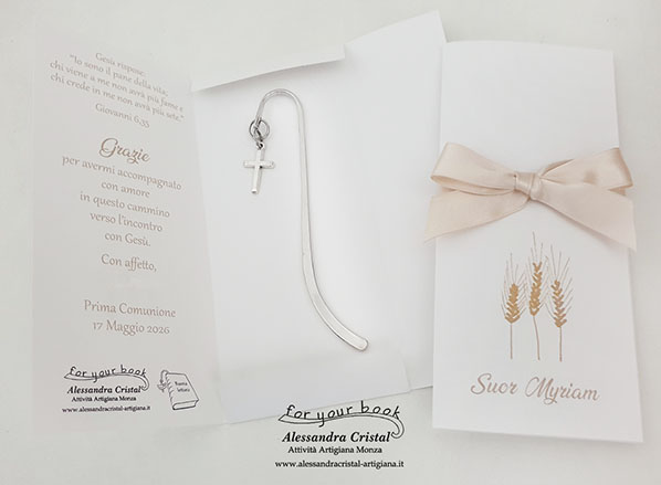 regalo per ingraziare suora suore sacerdoti parroco, segnalibro inmetallo confezionato con stampa dedica personalizzata