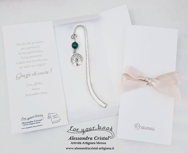 segnalibro in metallo albero della vita in confezione regalo Il ringraziamento perfetto, segnalibro con pietra dura verde naturale